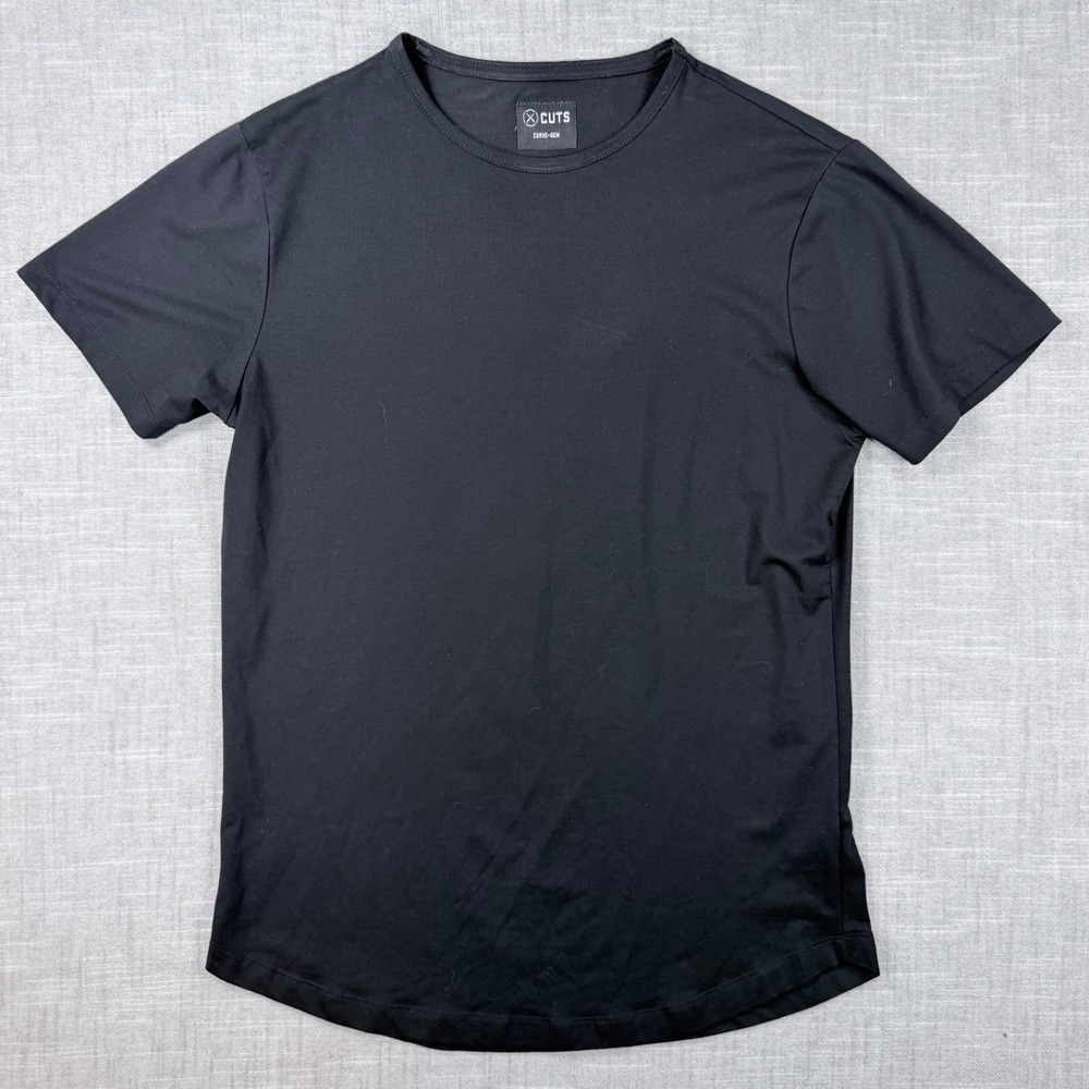 Cuts Curve-Hem T-Shirt Black Mens PYCA Pro Crew Neck Short Sleeve L1034